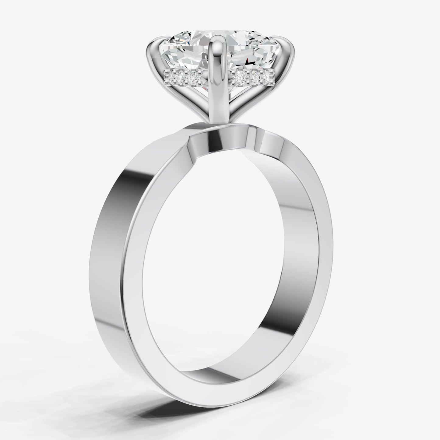 Cushion Flat Profile Solitaire Engagement Ring with Hidden Halo