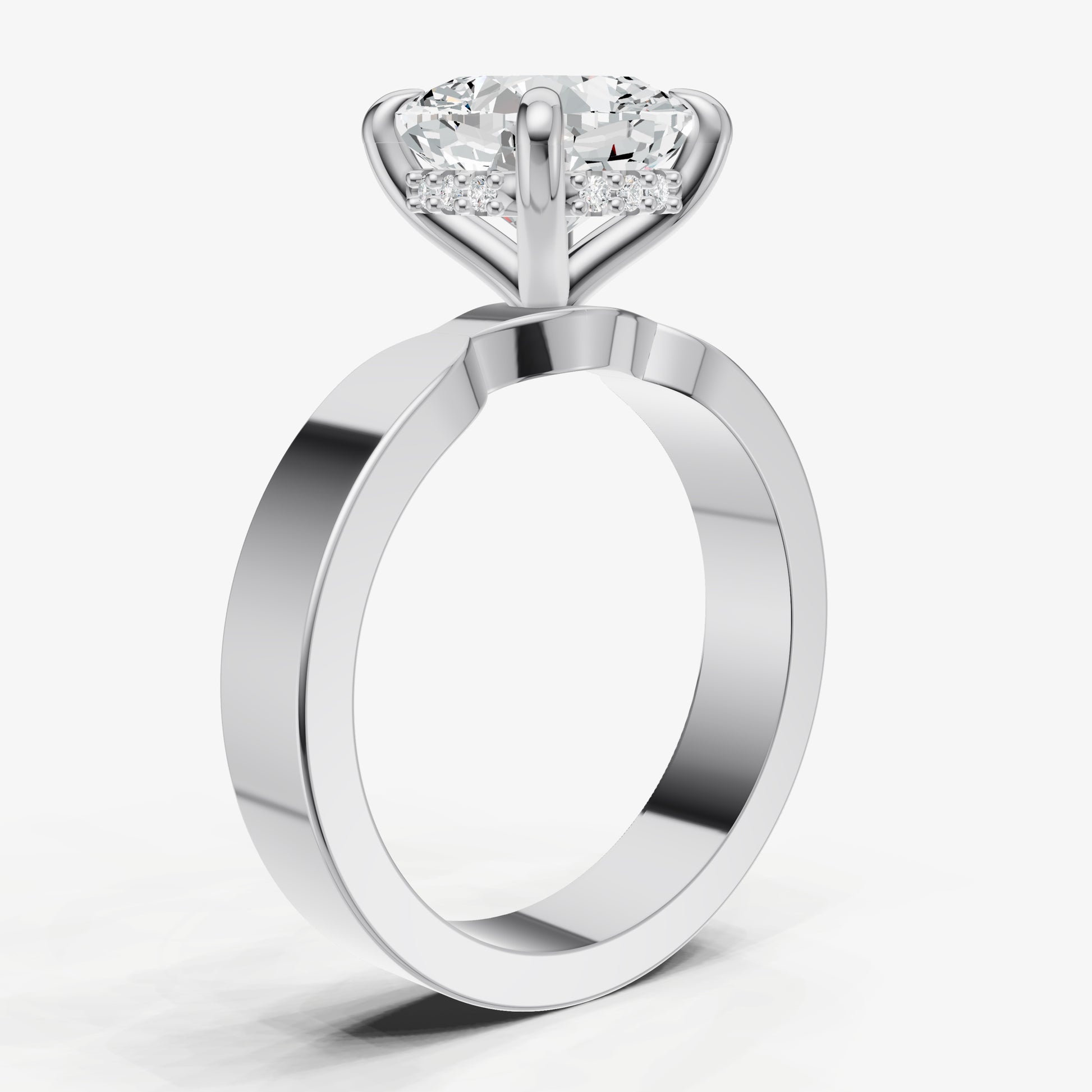 Cushion Flat Profile Solitaire Engagement Ring with Hidden Halo