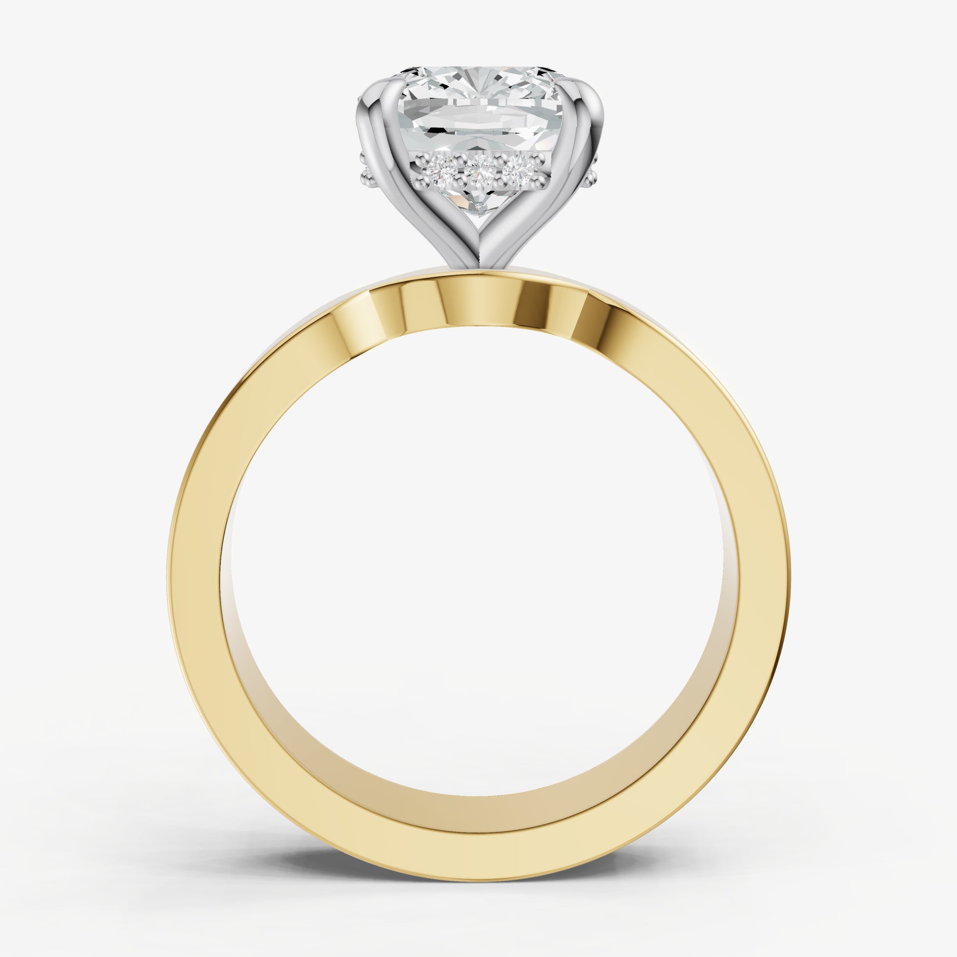 Cushion Flat Profile Solitaire Engagement Ring with Hidden Halo