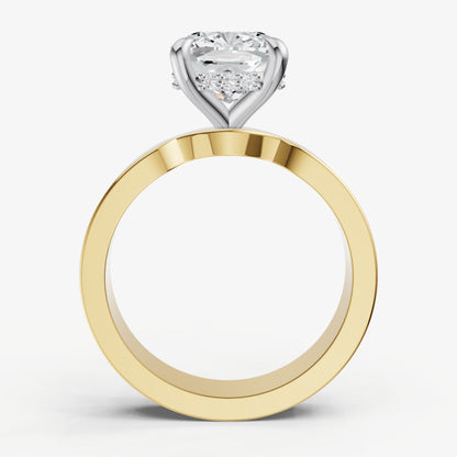 Cushion Flat Profile Solitaire Engagement Ring with Hidden Halo