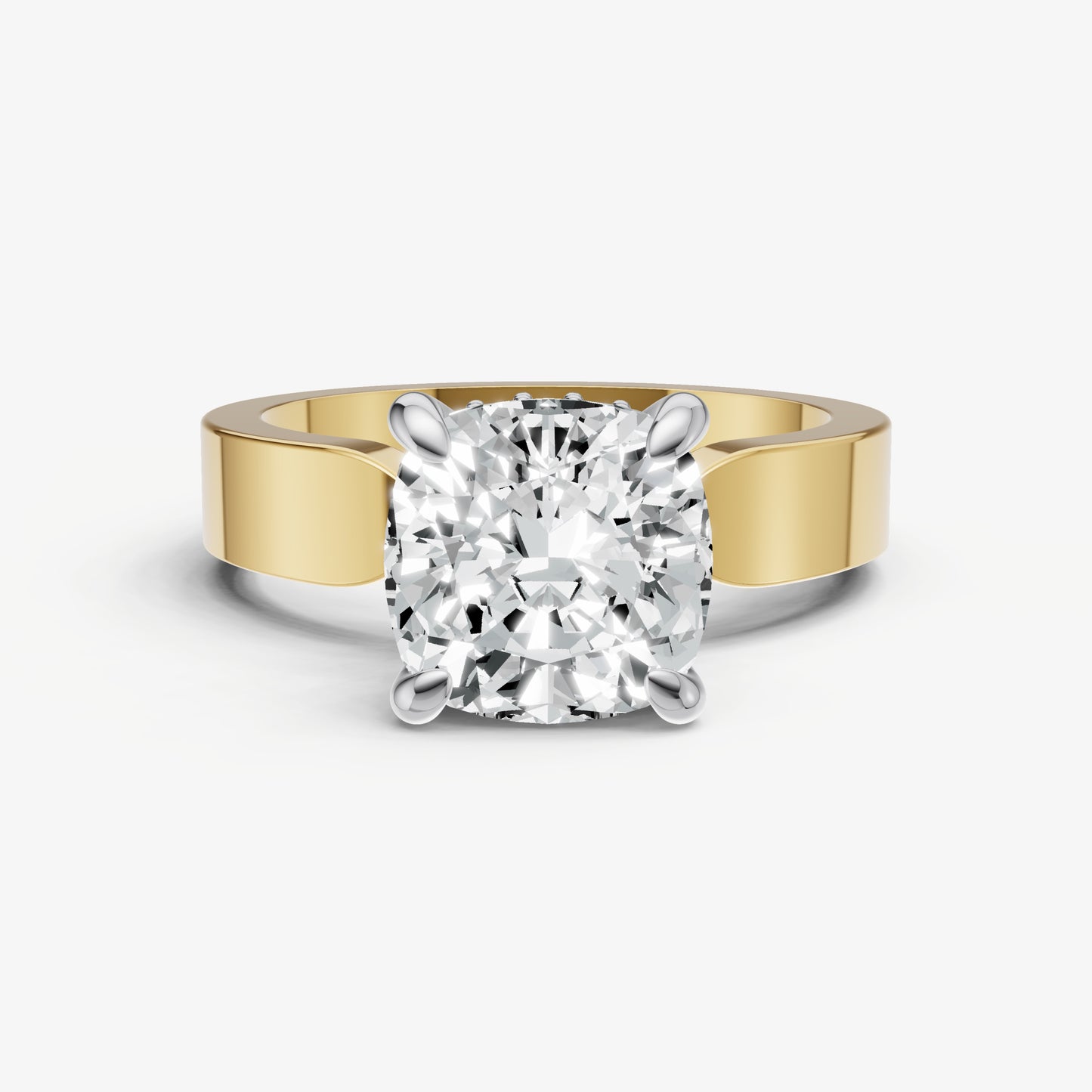 Cushion Flat Profile Solitaire Engagement Ring with Hidden Halo