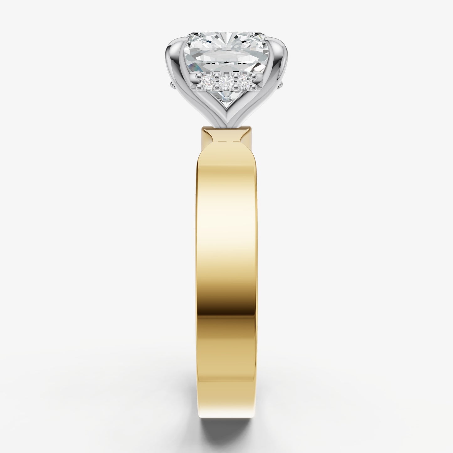 Cushion Flat Profile Solitaire Engagement Ring with Hidden Halo