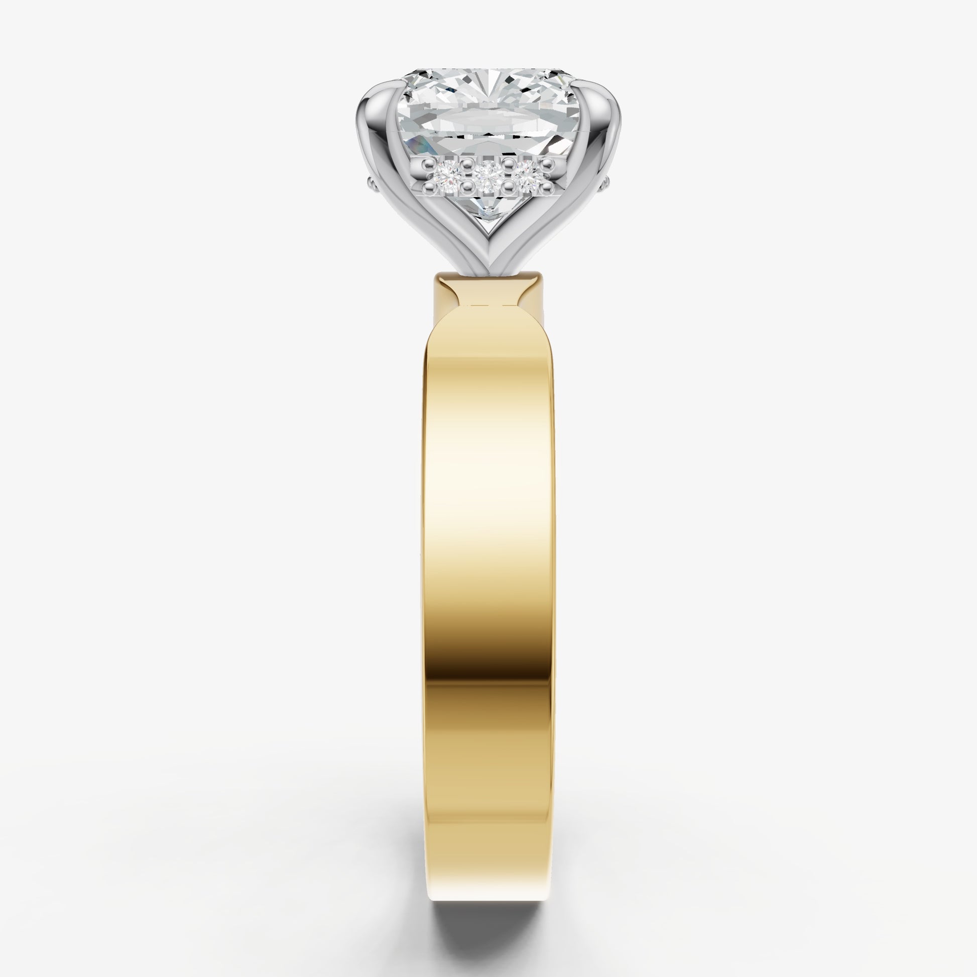 Cushion Flat Profile Solitaire Engagement Ring with Hidden Halo