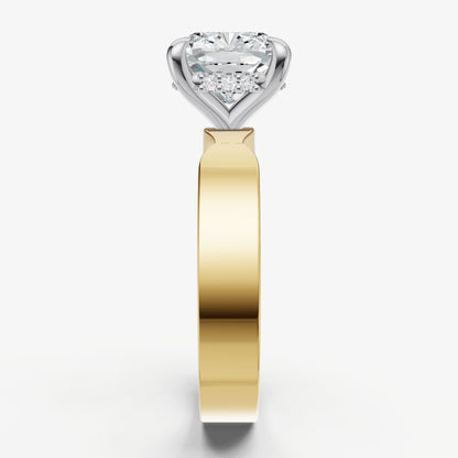 Cushion Flat Profile Solitaire Engagement Ring with Hidden Halo