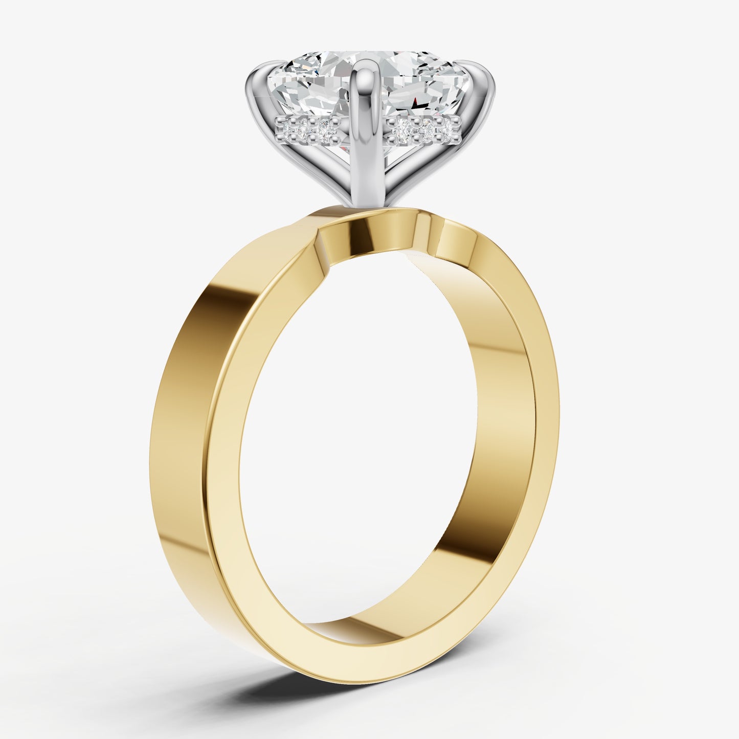 Cushion Flat Profile Solitaire Engagement Ring with Hidden Halo