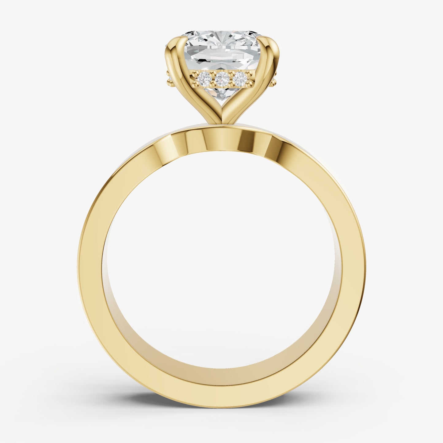 Cushion Flat Profile Solitaire Engagement Ring with Hidden Halo