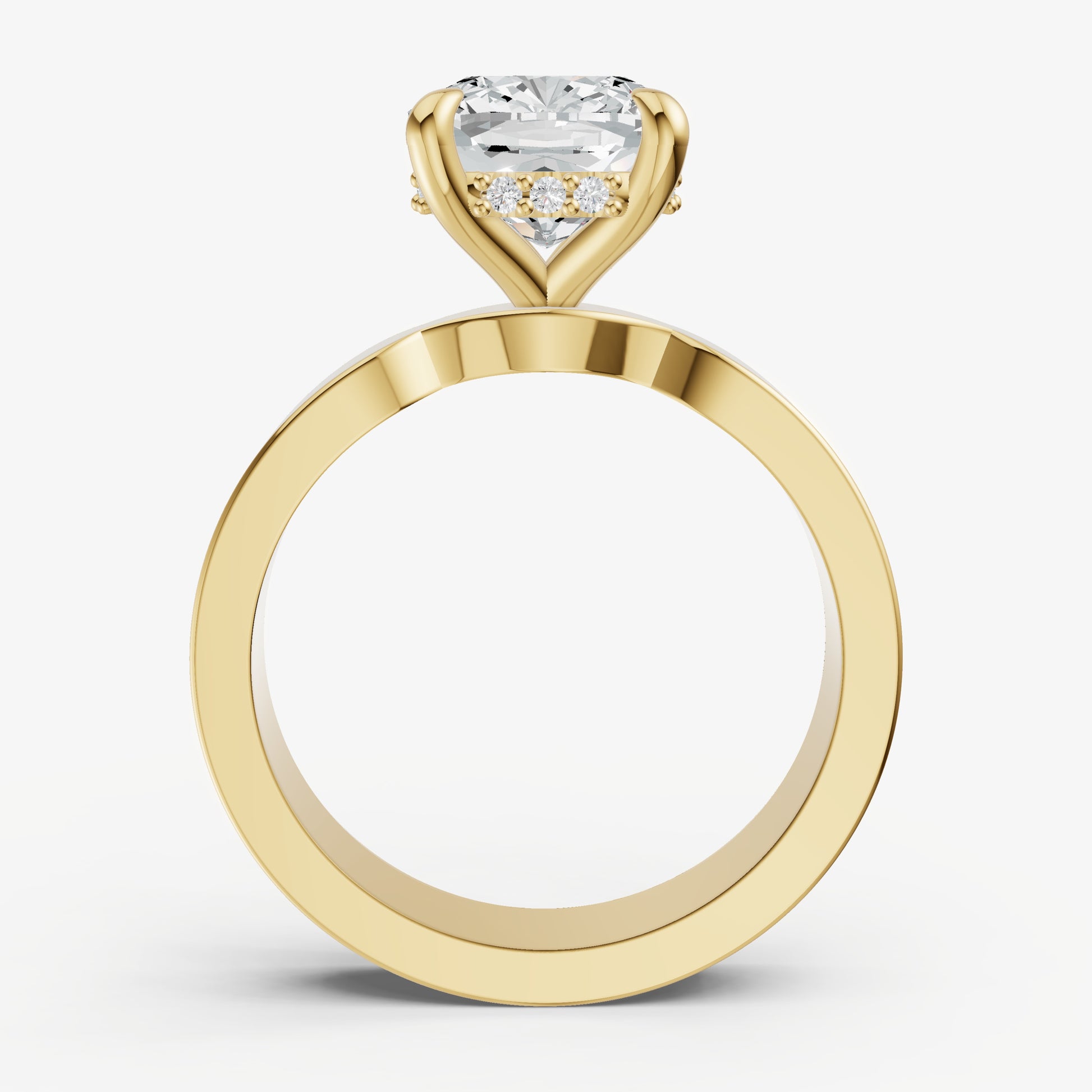 Cushion Flat Profile Solitaire Engagement Ring with Hidden Halo