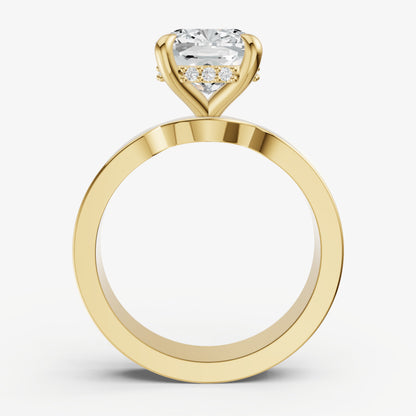 Cushion Flat Profile Solitaire Engagement Ring with Hidden Halo