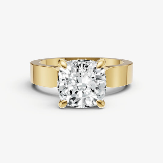 Cushion Flat Profile Solitaire Engagement Ring with Hidden Halo