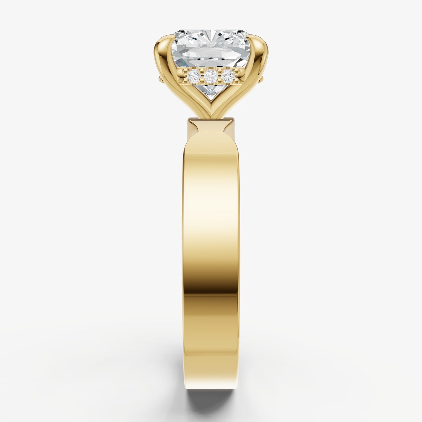 Cushion Flat Profile Solitaire Engagement Ring with Hidden Halo