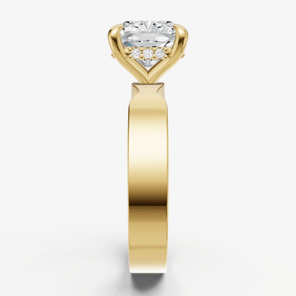 Cushion Flat Profile Solitaire Engagement Ring with Hidden Halo
