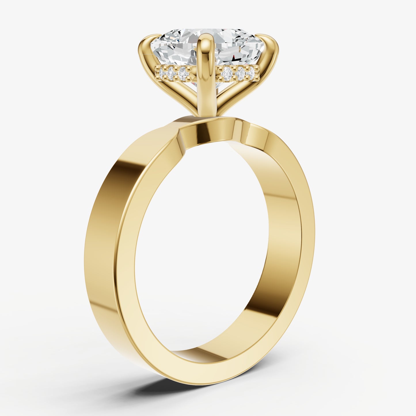 Cushion Flat Profile Solitaire Engagement Ring with Hidden Halo