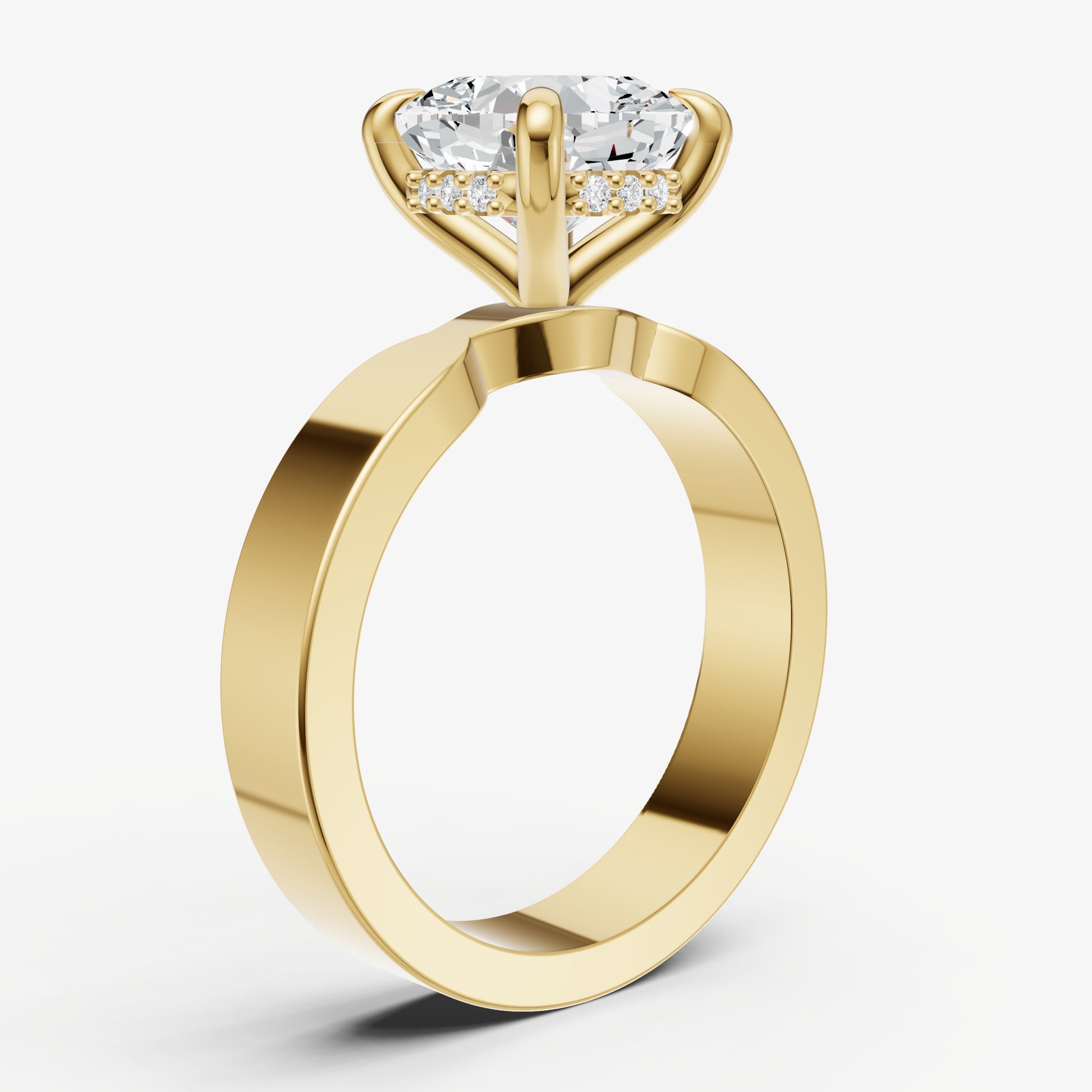 Cushion Flat Profile Solitaire Engagement Ring with Hidden Halo