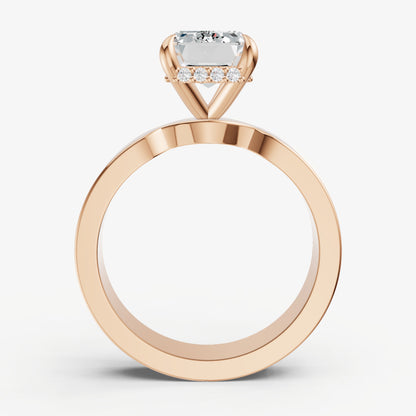 Emerald Flat Profile Solitaire Engagement Ring with Hidden Halo