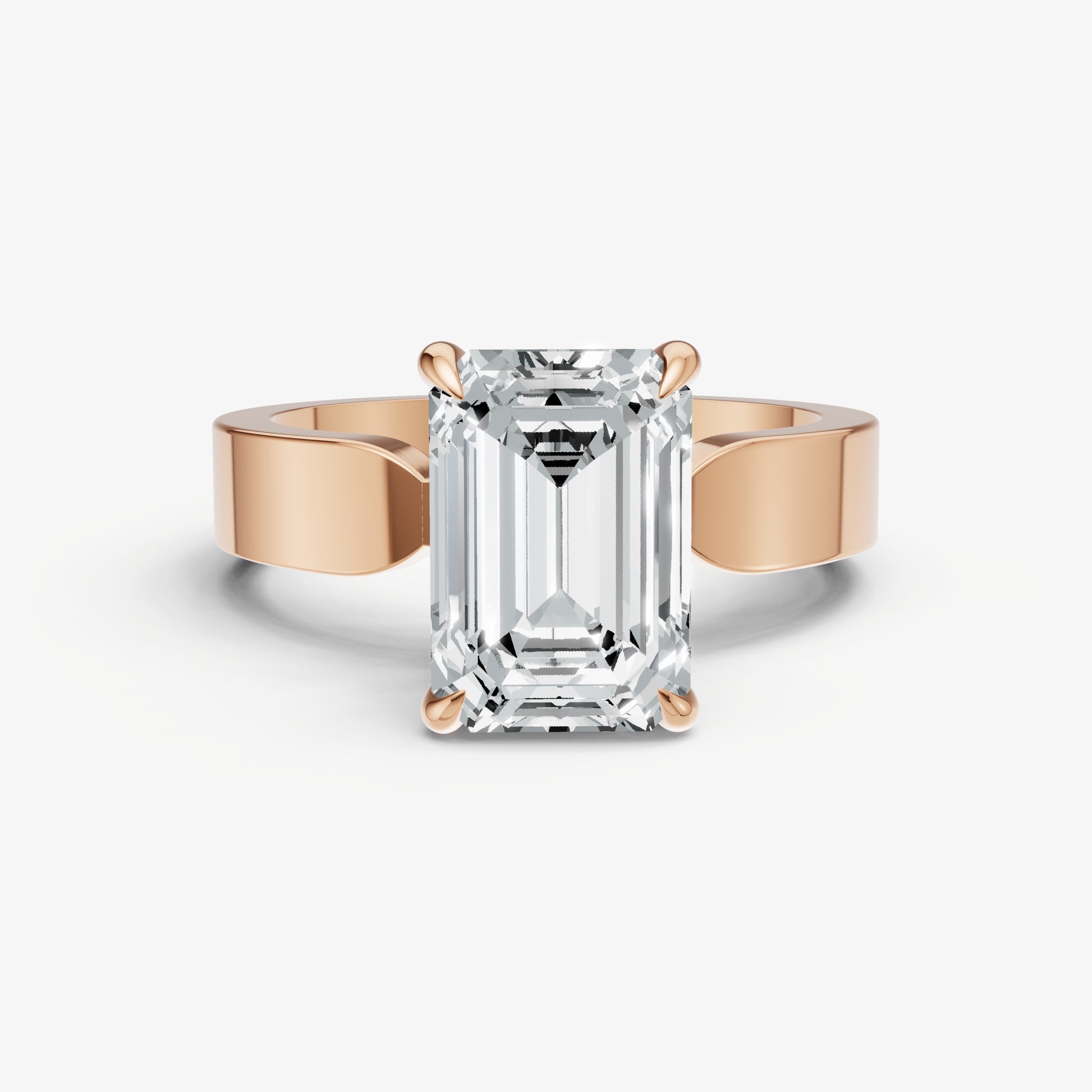 Emerald Flat Profile Solitaire Engagement Ring with Hidden Halo