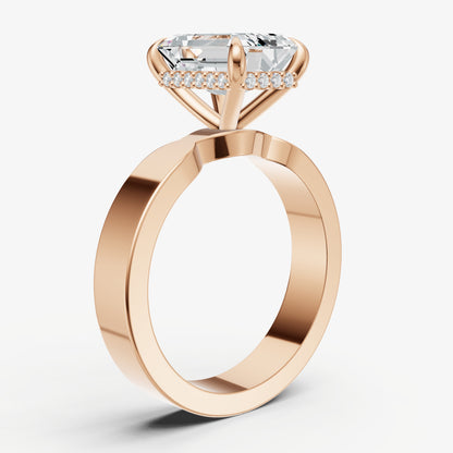 Emerald Flat Profile Solitaire Engagement Ring with Hidden Halo