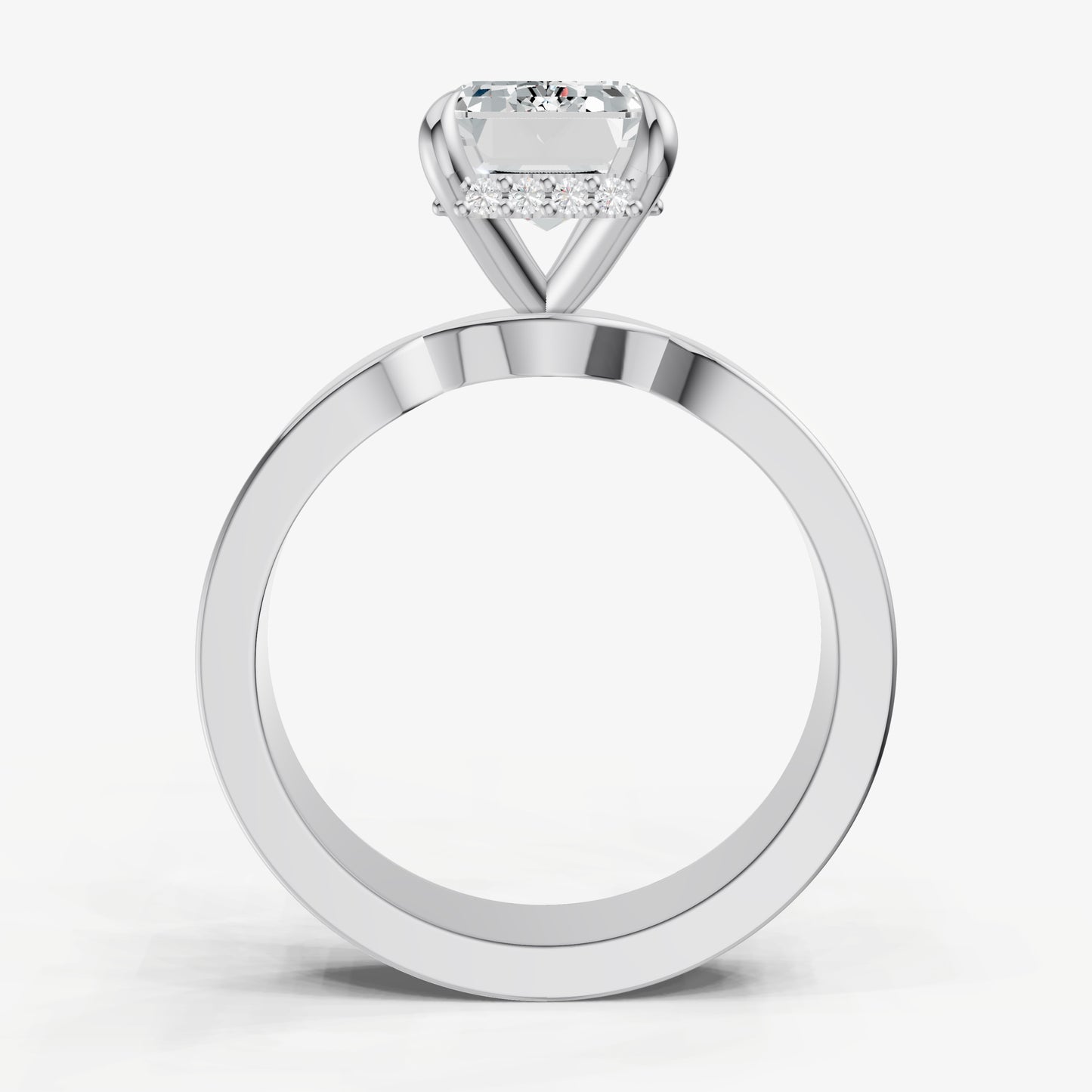 Emerald Flat Profile Solitaire Engagement Ring with Hidden Halo