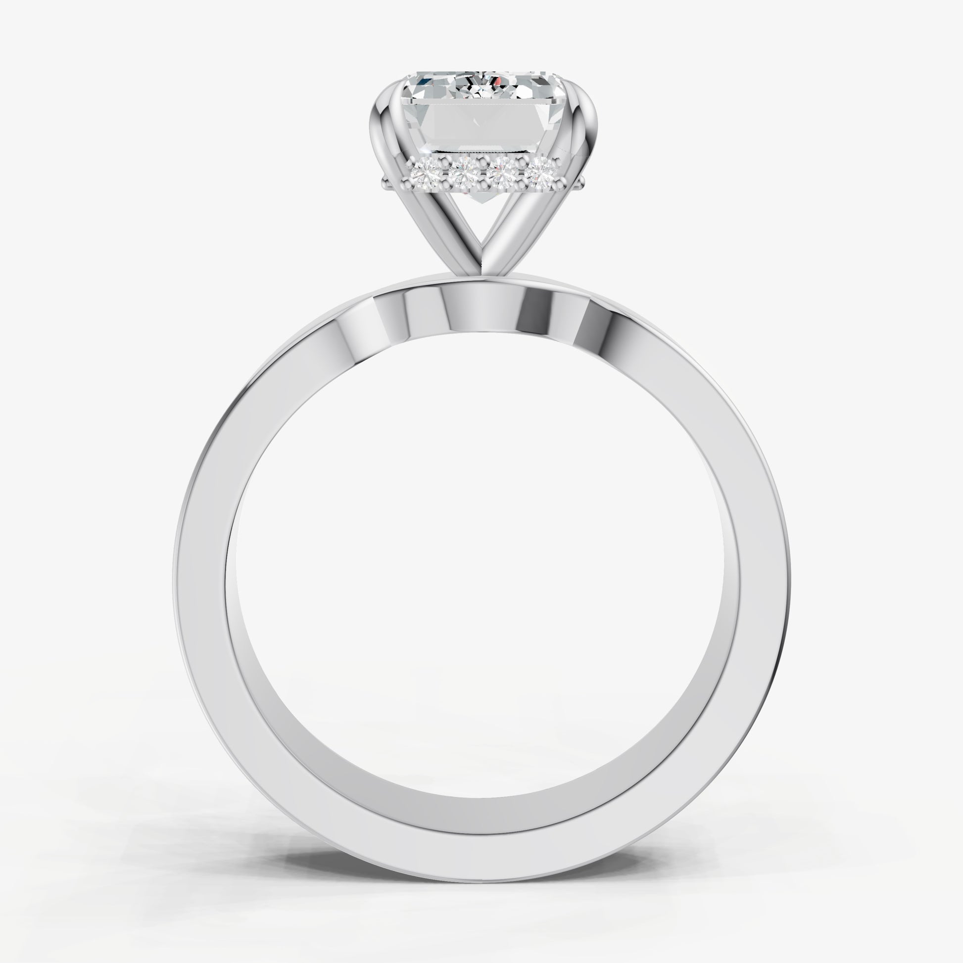 Emerald Flat Profile Solitaire Engagement Ring with Hidden Halo