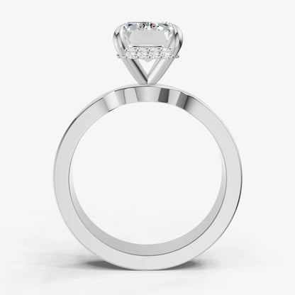 Emerald Flat Profile Solitaire Engagement Ring with Hidden Halo