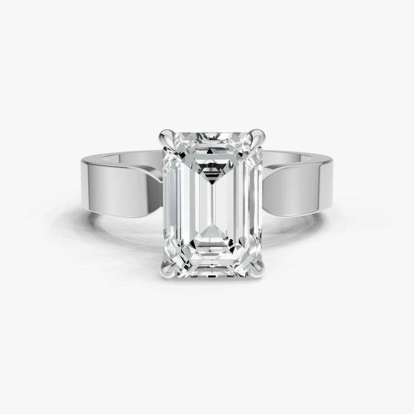 Emerald Flat Profile Solitaire Engagement Ring with Hidden Halo