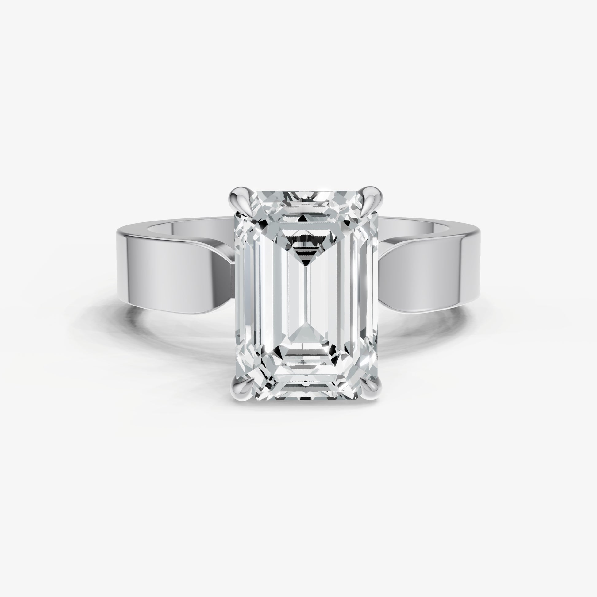 Emerald Flat Profile Solitaire Engagement Ring with Hidden Halo