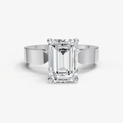 Emerald Flat Profile Solitaire Engagement Ring with Hidden Halo