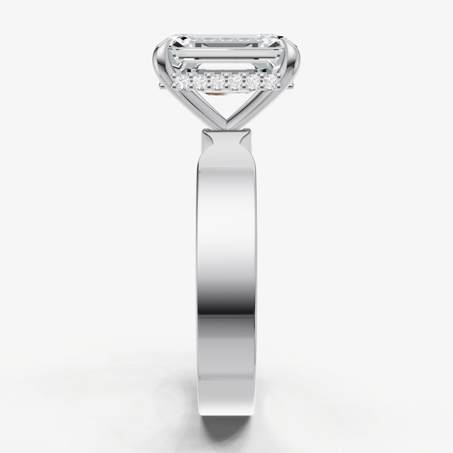 Emerald Flat Profile Solitaire Engagement Ring with Hidden Halo