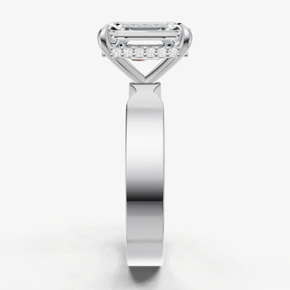 Emerald Flat Profile Solitaire Engagement Ring with Hidden Halo