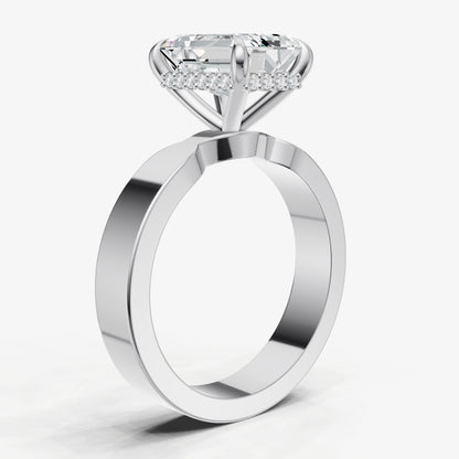 Emerald Flat Profile Solitaire Engagement Ring with Hidden Halo