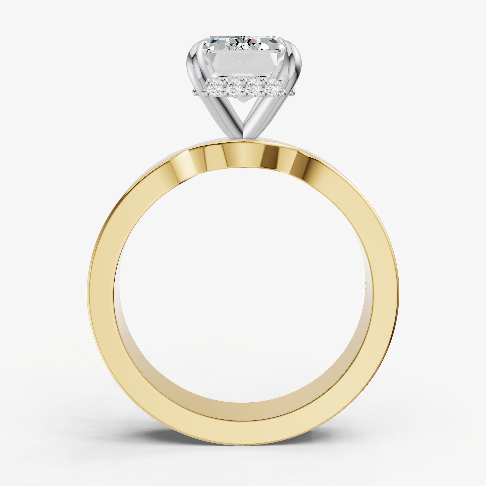 Emerald Flat Profile Solitaire Engagement Ring with Hidden Halo