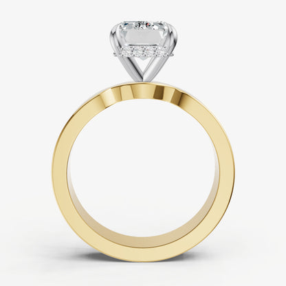 Emerald Flat Profile Solitaire Engagement Ring with Hidden Halo