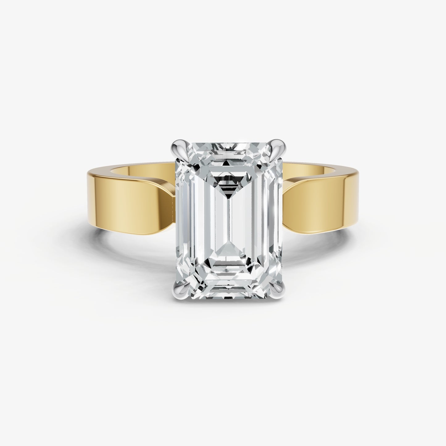 Emerald Flat Profile Solitaire Engagement Ring with Hidden Halo