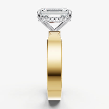 Emerald Flat Profile Solitaire Engagement Ring with Hidden Halo