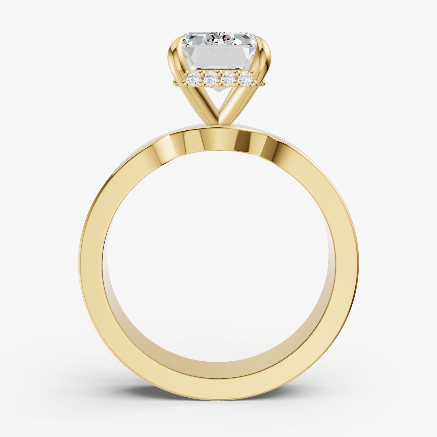 Emerald Flat Profile Solitaire Engagement Ring with Hidden Halo
