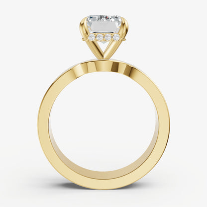 Emerald Flat Profile Solitaire Engagement Ring with Hidden Halo