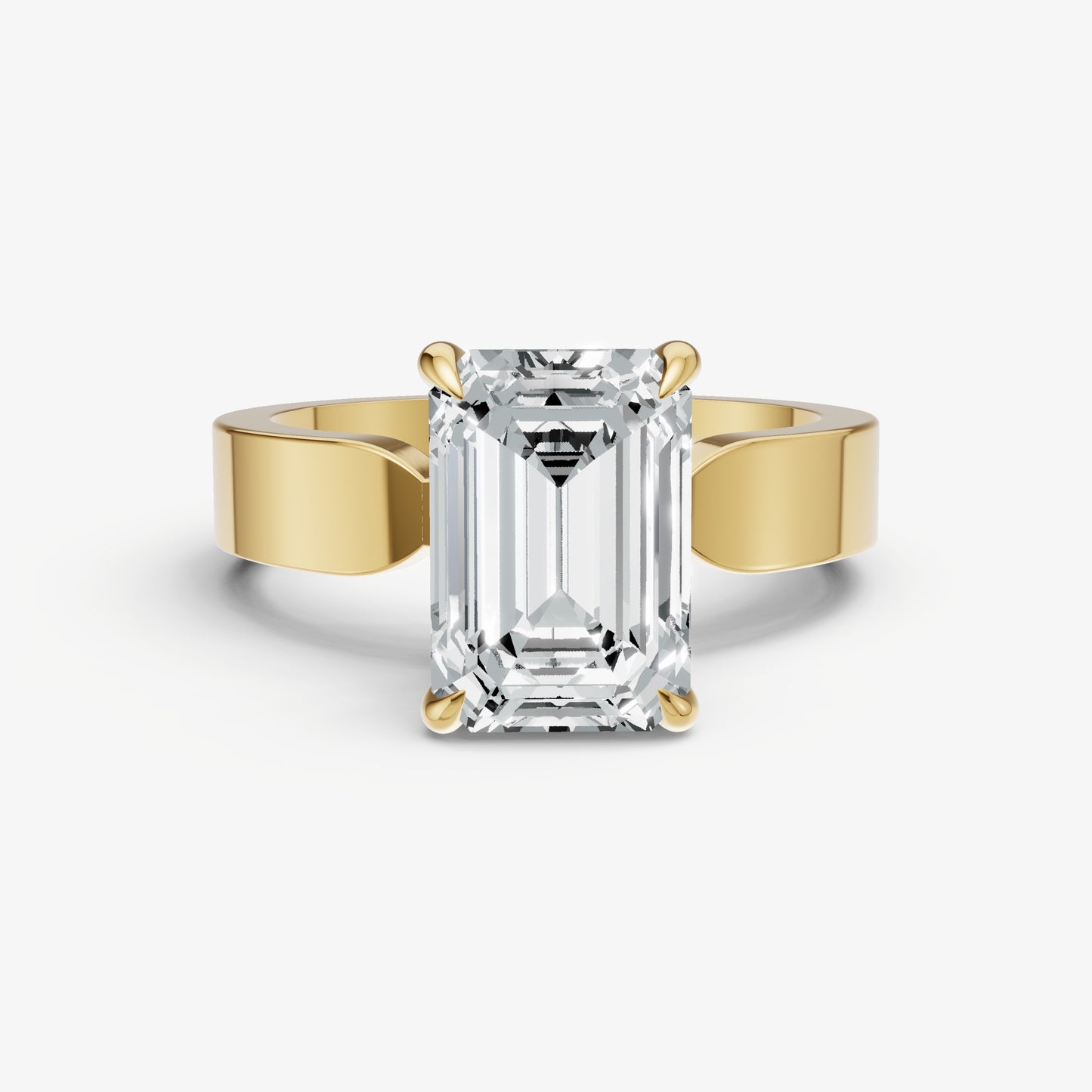 Emerald Flat Profile Solitaire Engagement Ring with Hidden Halo