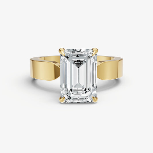 Emerald Flat Profile Solitaire Engagement Ring with Hidden Halo