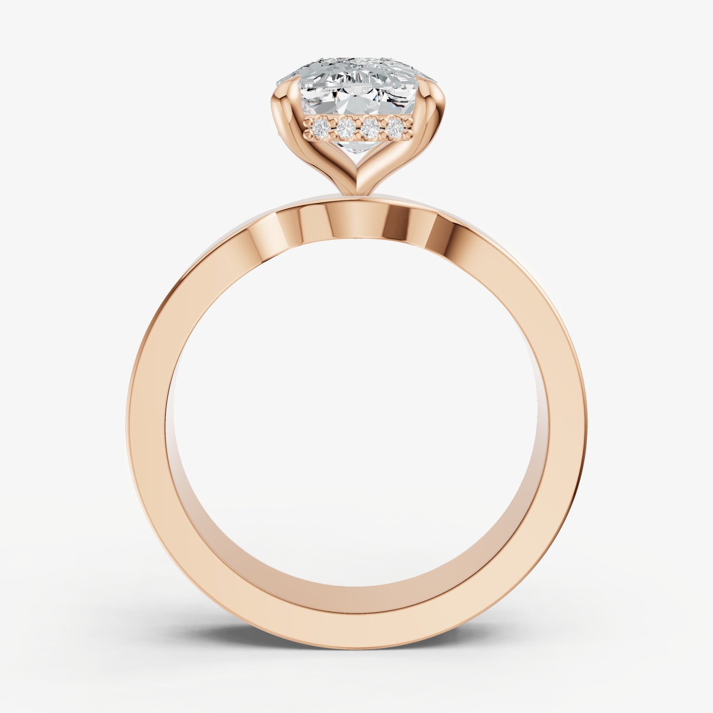Elongated Cushion Flat Profile Solitaire Engagement Ring with Hidden Halo