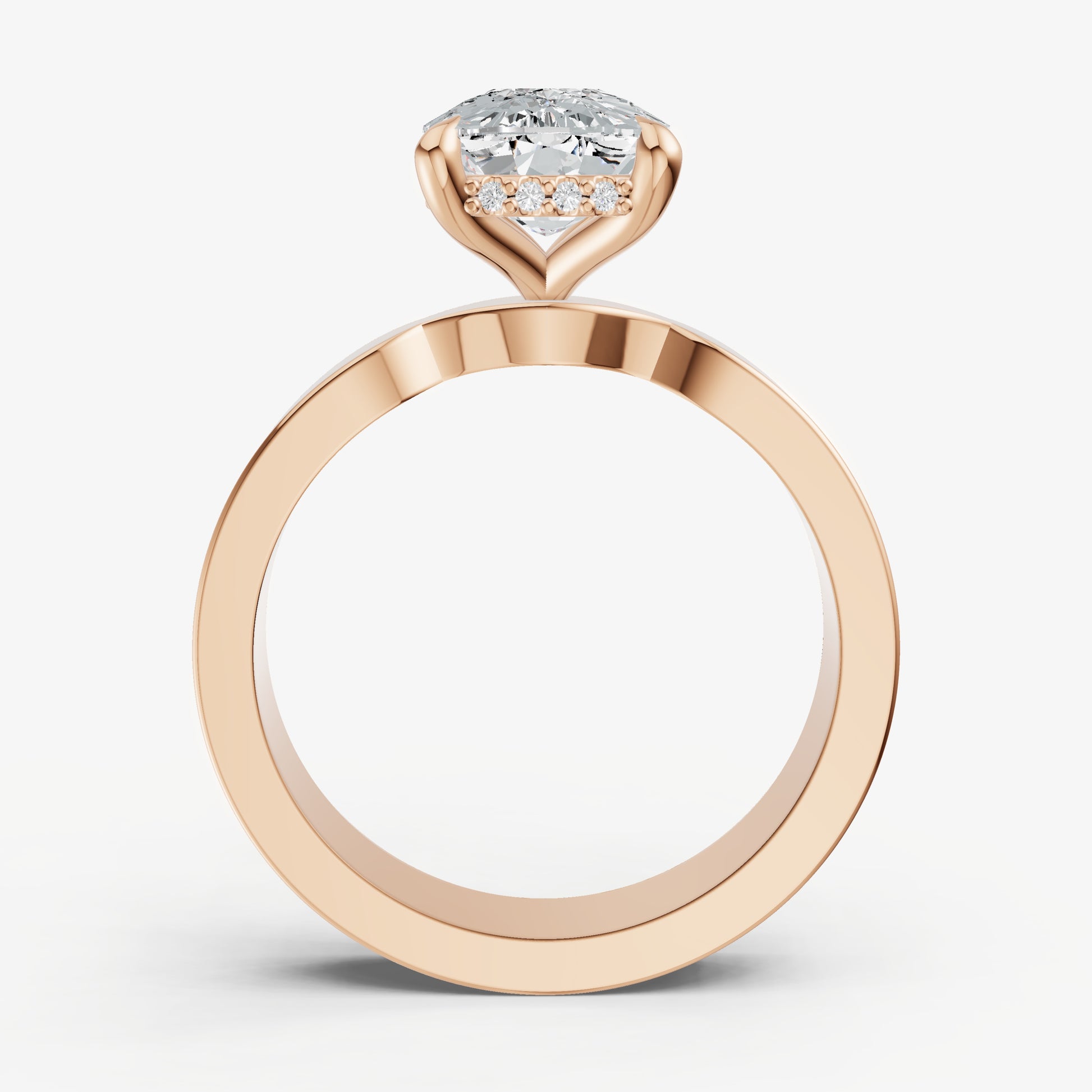 Elongated Cushion Flat Profile Solitaire Engagement Ring with Hidden Halo