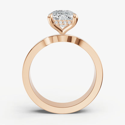 Elongated Cushion Flat Profile Solitaire Engagement Ring with Hidden Halo