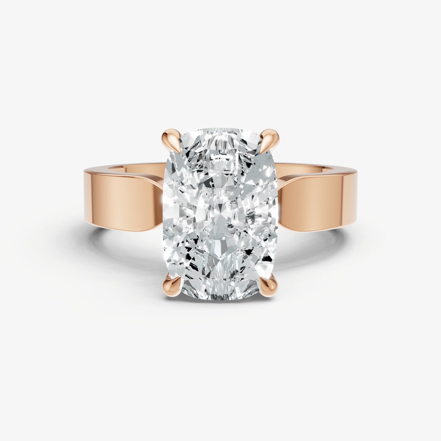 Elongated Cushion Flat Profile Solitaire Engagement Ring with Hidden Halo