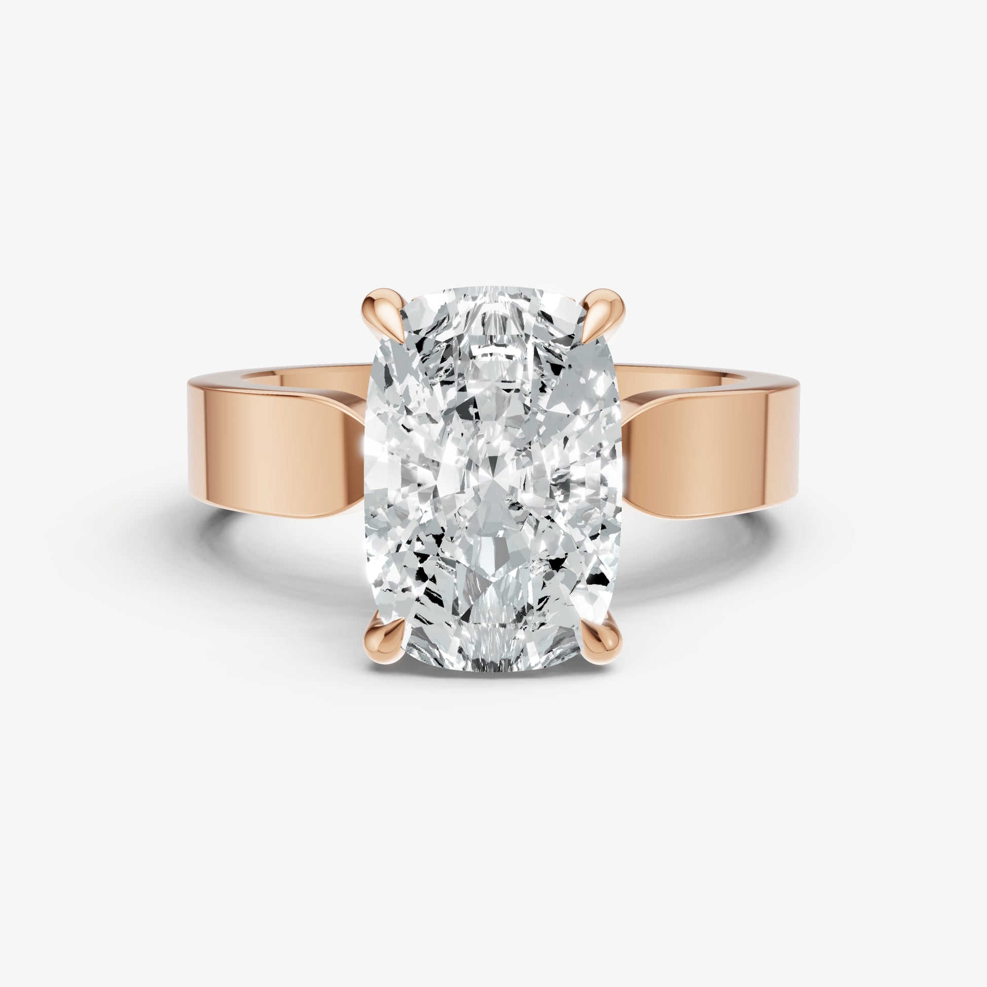 Elongated Cushion Flat Profile Solitaire Engagement Ring with Hidden Halo