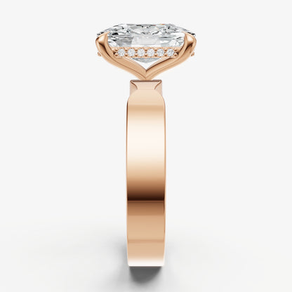 Elongated Cushion Flat Profile Solitaire Engagement Ring with Hidden Halo
