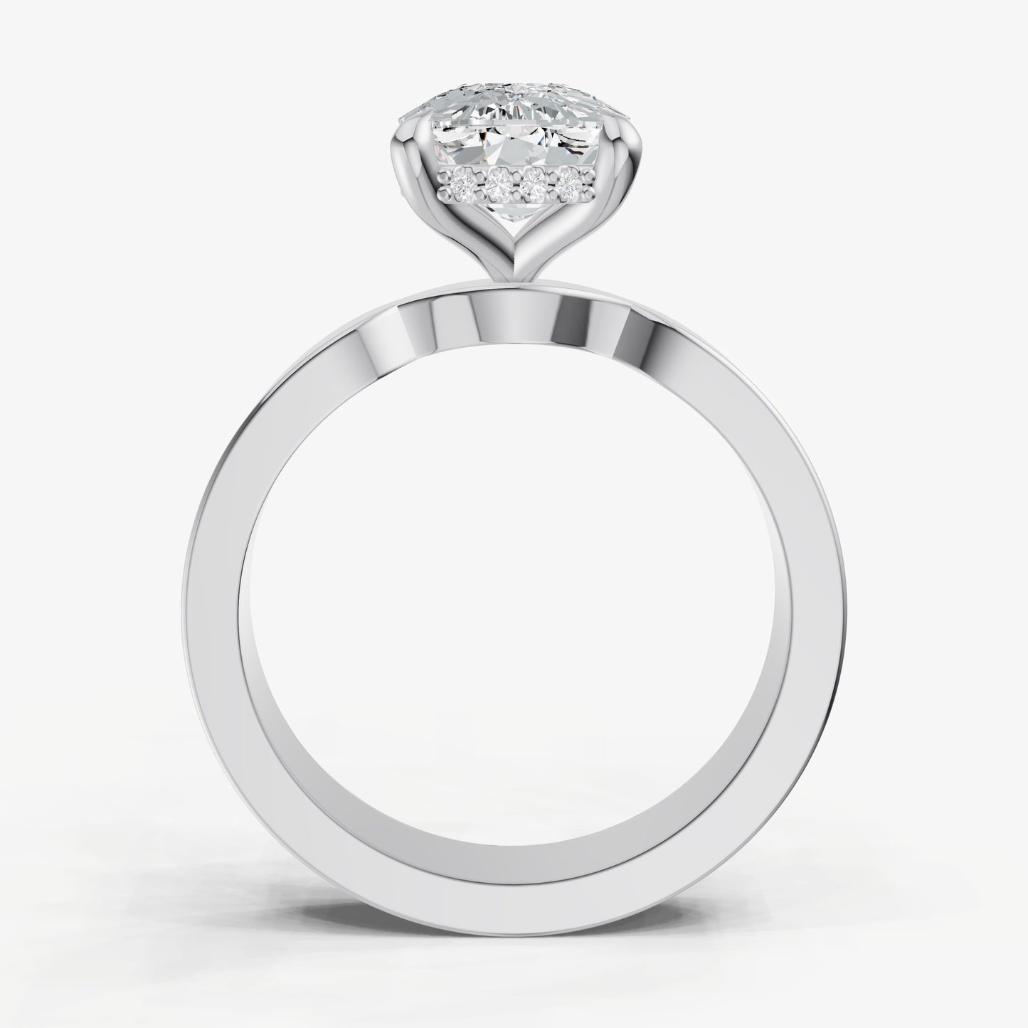Elongated Cushion Flat Profile Solitaire Engagement Ring with Hidden Halo