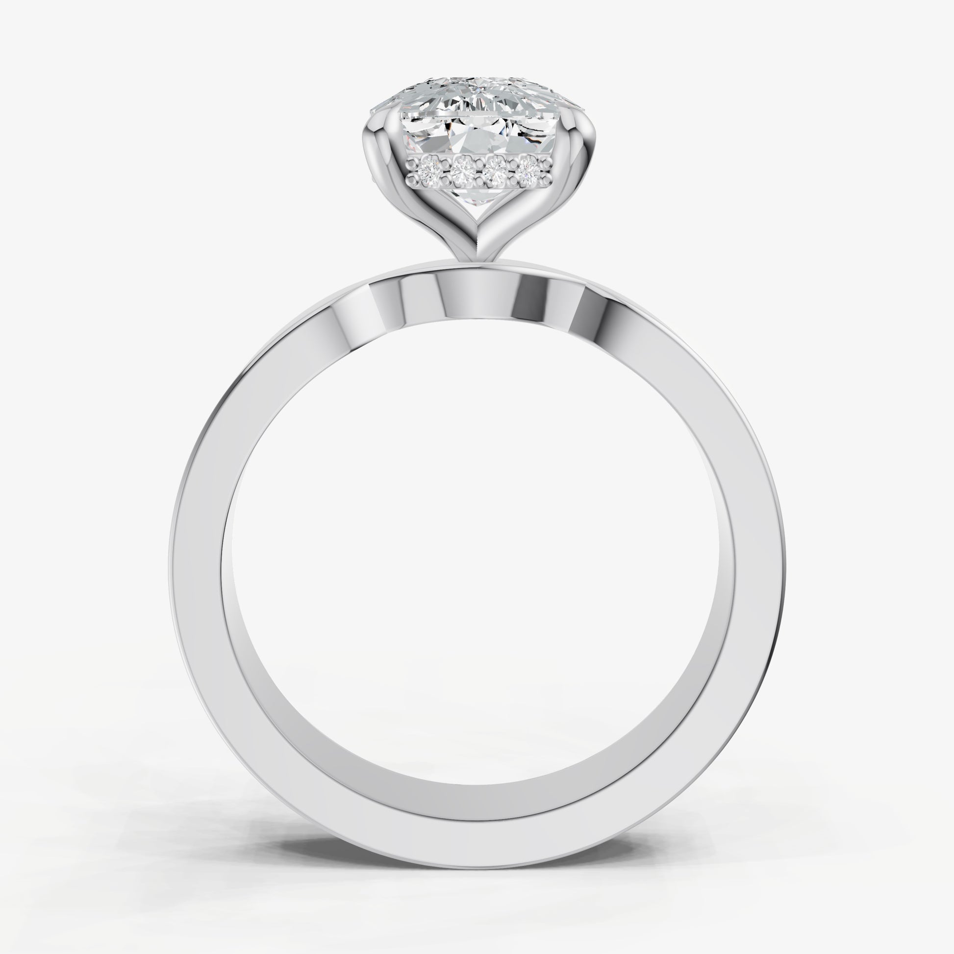 Elongated Cushion Flat Profile Solitaire Engagement Ring with Hidden Halo