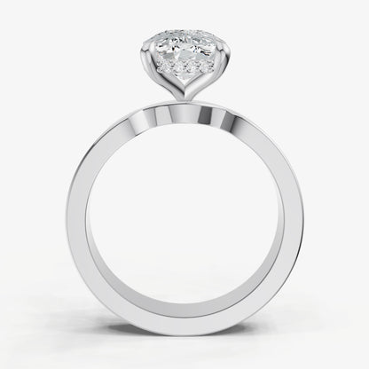 Elongated Cushion Flat Profile Solitaire Engagement Ring with Hidden Halo
