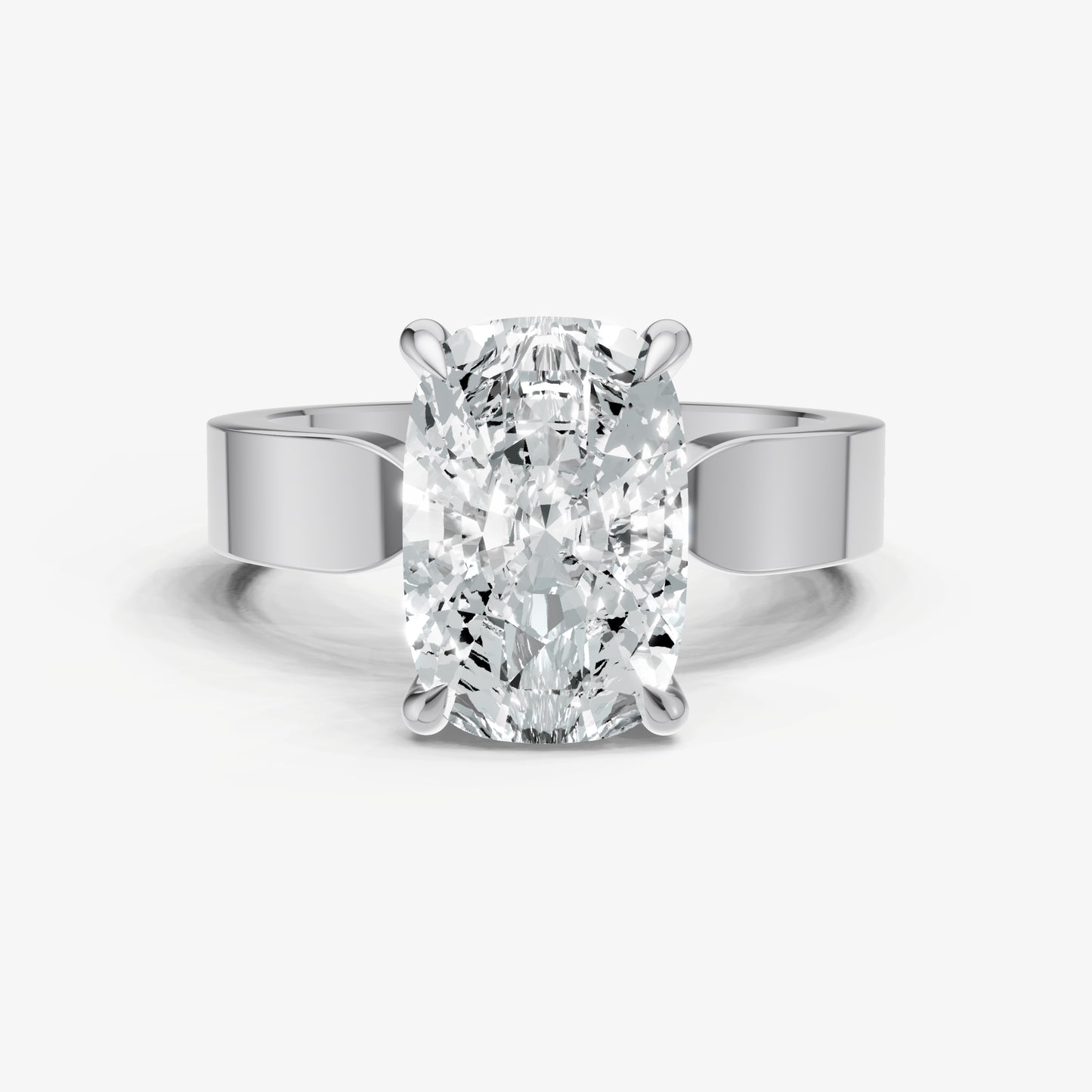 Elongated Cushion Flat Profile Solitaire Engagement Ring with Hidden Halo