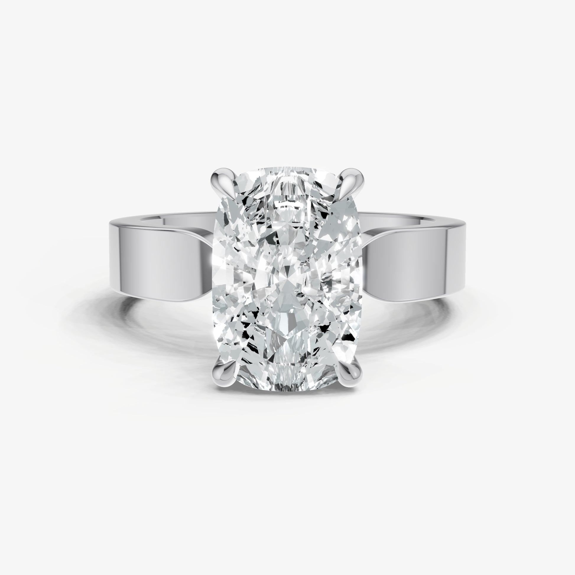 Elongated Cushion Flat Profile Solitaire Engagement Ring with Hidden Halo