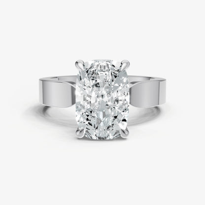 Elongated Cushion Flat Profile Solitaire Engagement Ring with Hidden Halo