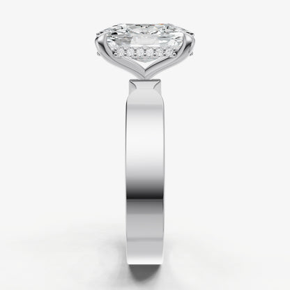 Elongated Cushion Flat Profile Solitaire Engagement Ring with Hidden Halo